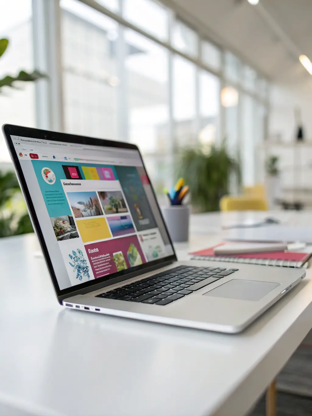 A modern laptop displaying a sleek, responsive website on its screen, showcasing Modaltech's website development capabilities.